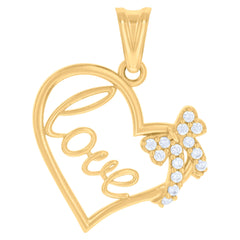 14kt Yellow Gold Women Cubic-Zirconia LOVE Heart Charm Pendant