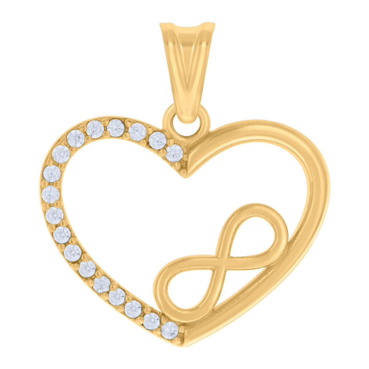 14kt Yellow Gold Women Cubic-Zirconia Infinity Heart Charm Pendant
