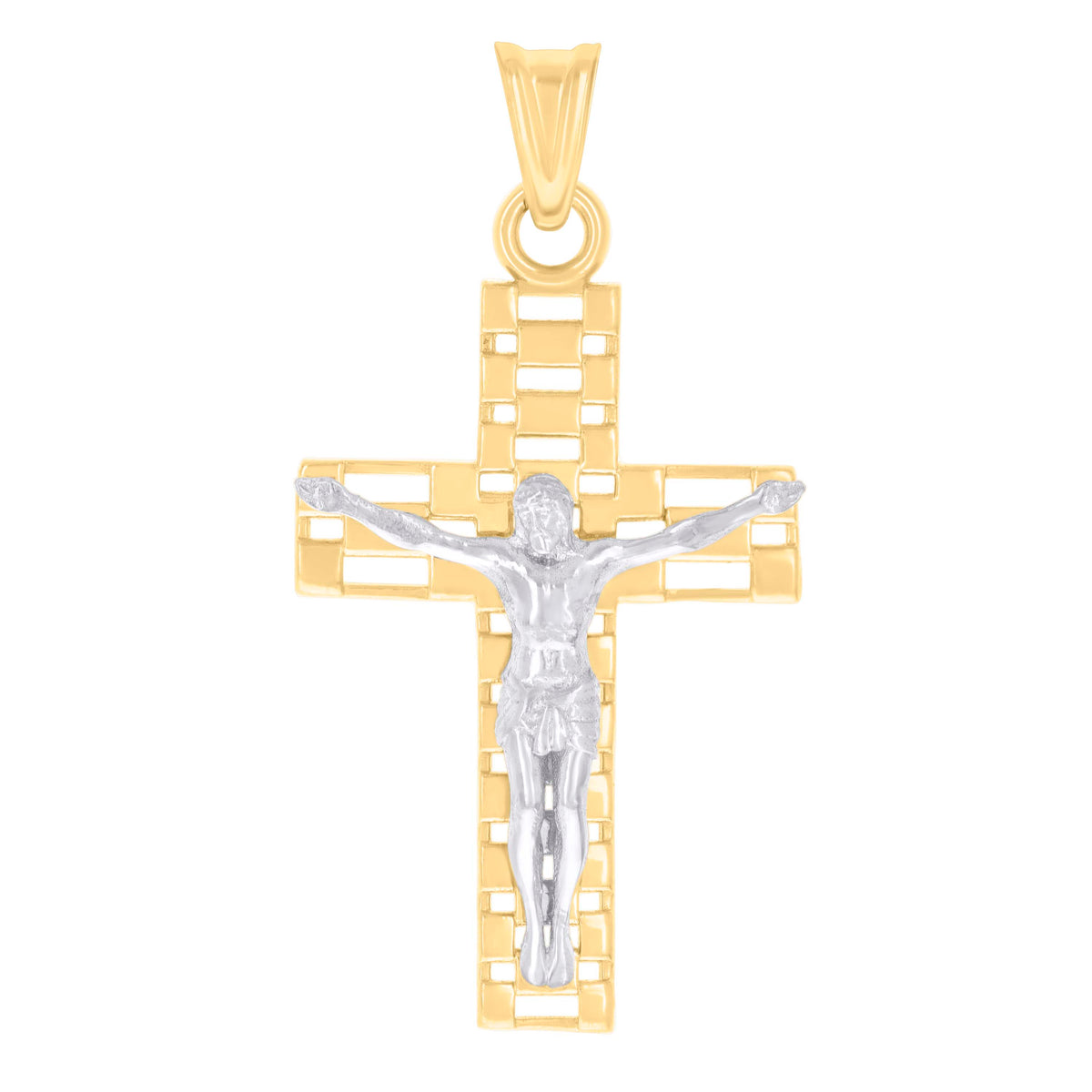 14kt Two-tone Gold Mens Crucifix Cross Religious Charm Pendant