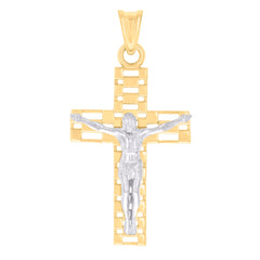 14kt Two-tone Gold Mens Crucifix Cross Religious Charm Pendant