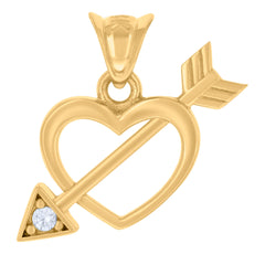 14kt Yellow Gold Women Cubic-Zirconia Arrow With Heart Charm Pendant