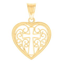 14kt Yellow Gold Womens Cross Heart Charm Pendant