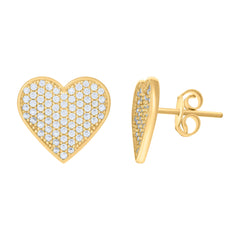 14kt Yellow Gold Women Cubic-Zirconia Heart Stud Earrings