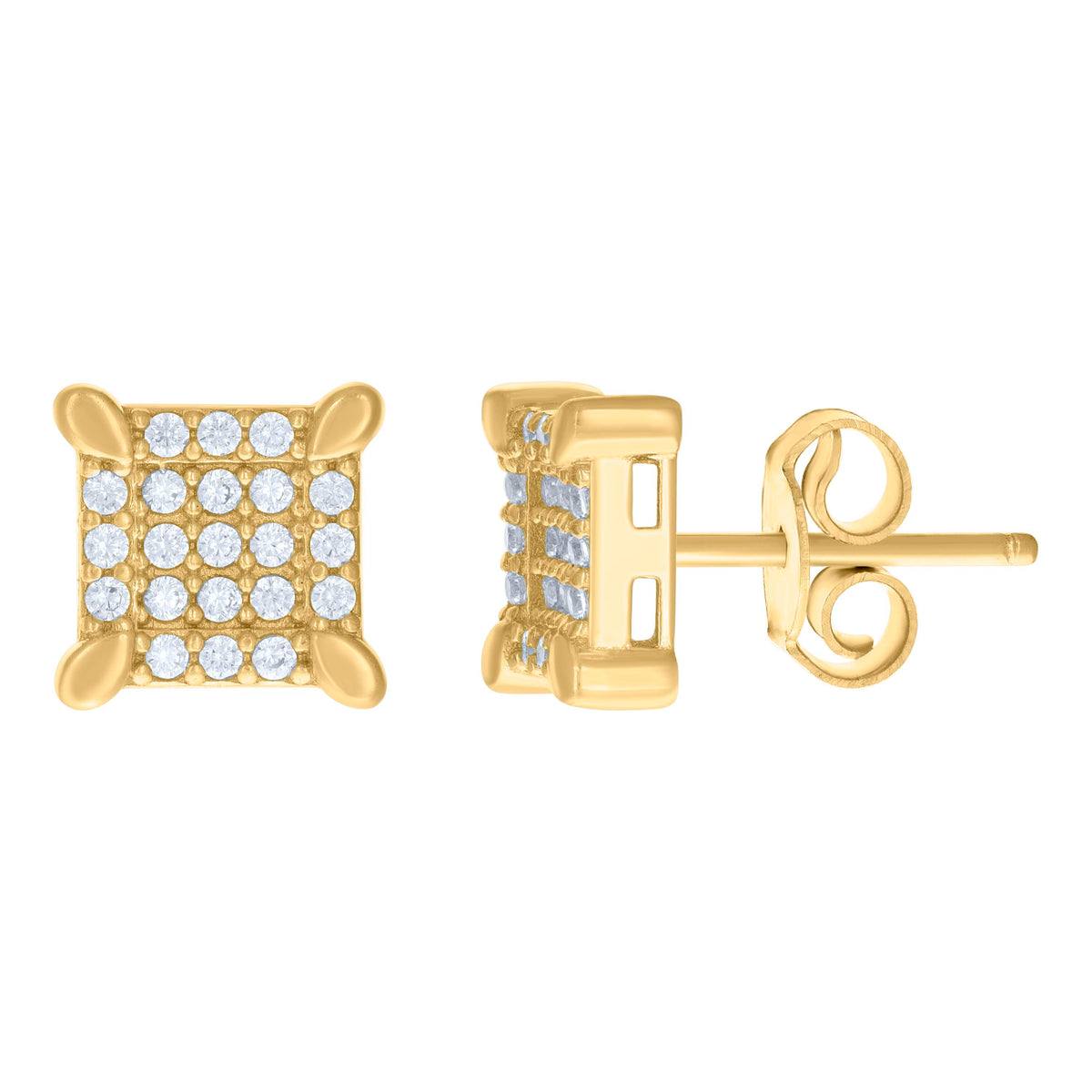14kt Yellow Gold Women Cubic-Zirconia Square Stud Earrings