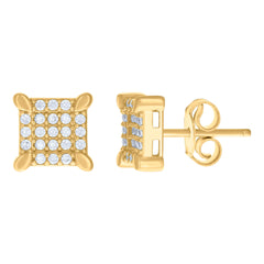 14kt Yellow Gold Women Cubic-Zirconia Square Stud Earrings