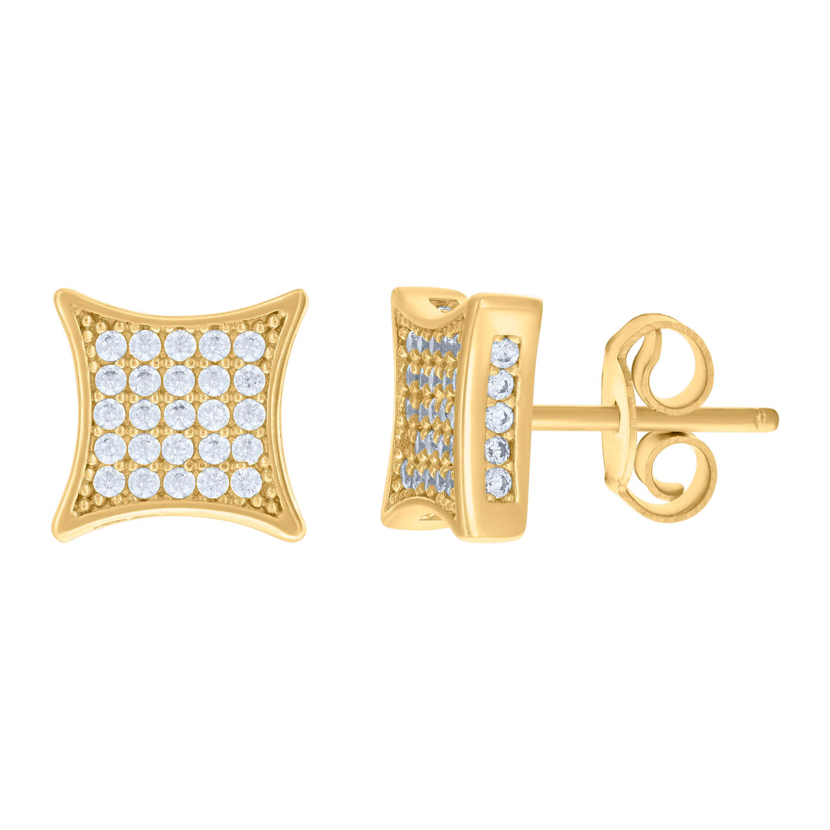 14kt Yellow Gold Women Cubic-Zirconia Square Stud Earrings