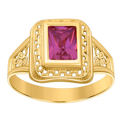 10kt Yellow Gold Womens Red Emerald-cut Cubic-Zirconia January Birthstone Ring