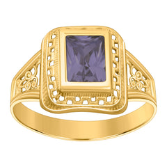 10kt Yellow Gold Womens Purple Emerald-cut Cubic-Zirconia February Birthstone Ring