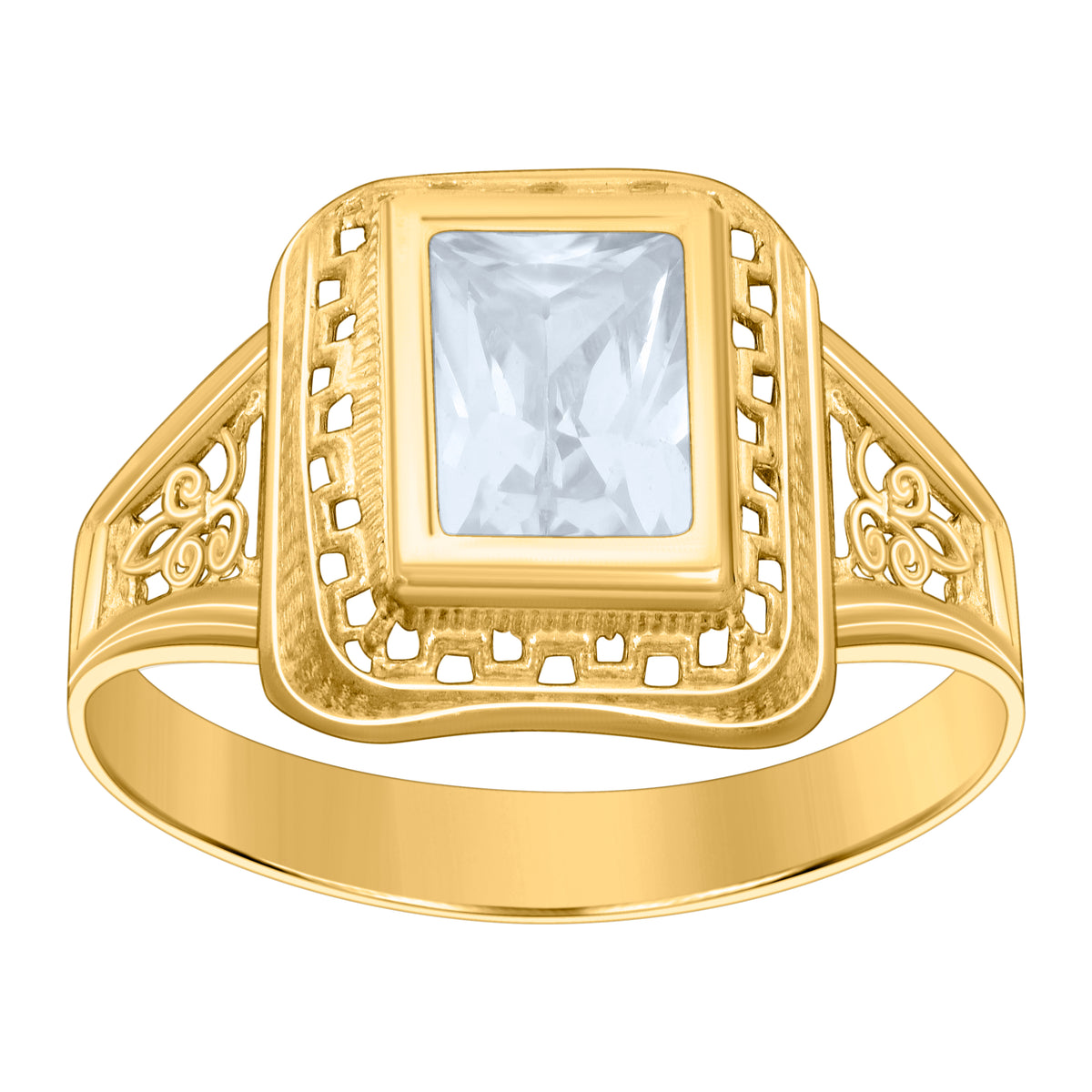 10kt Yellow Gold Womens Emerald-cut Cubic-Zirconia April Birthstone Ring