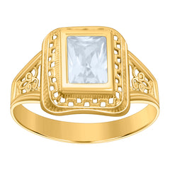 10kt Yellow Gold Womens Emerald-cut Cubic-Zirconia April Birthstone Ring