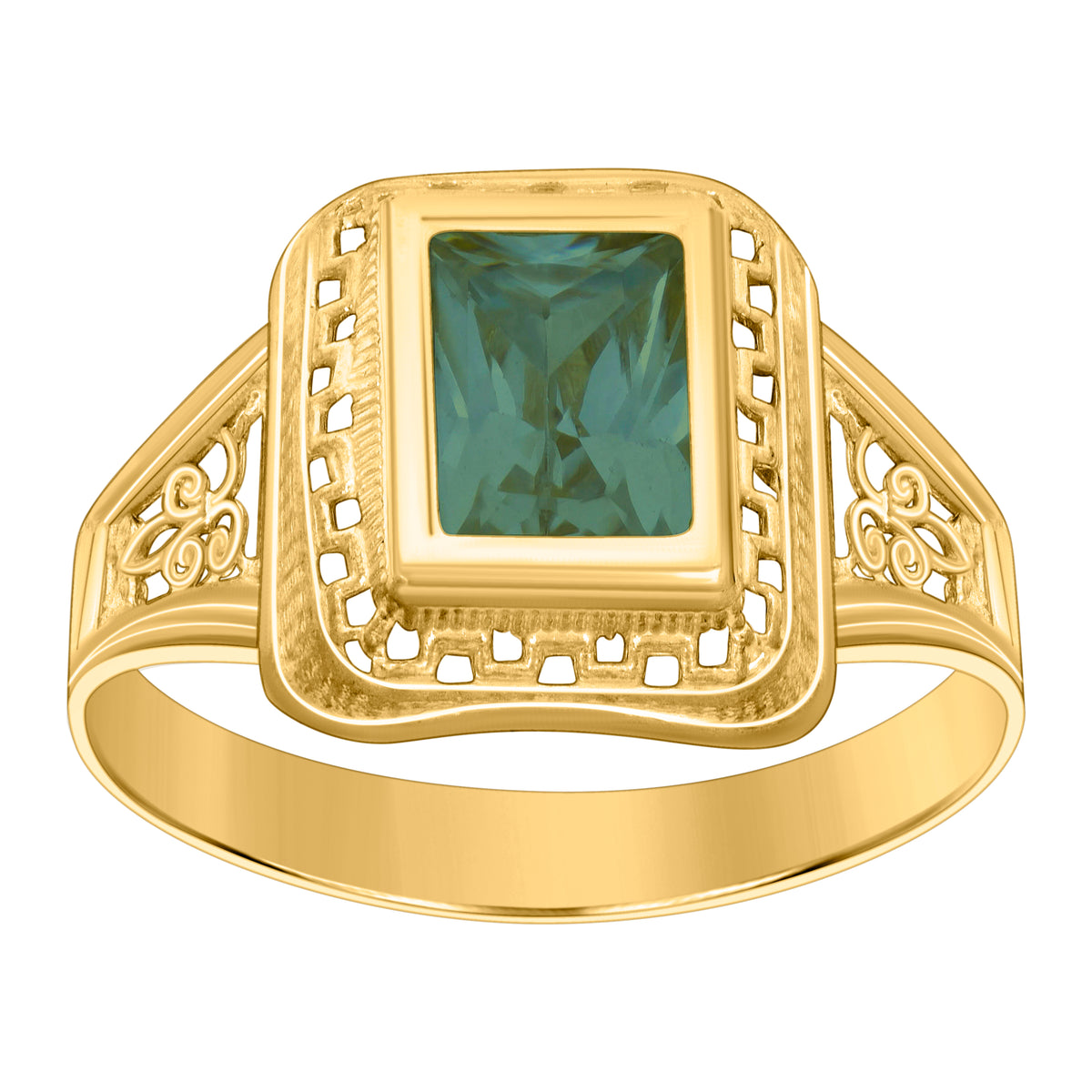 10kt Yellow Gold Womens Green Emerald-cut Cubic-Zirconia May Birthstone Ring
