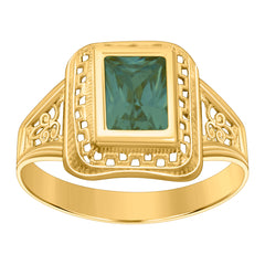 10kt Yellow Gold Womens Green Emerald-cut Cubic-Zirconia May Birthstone Ring