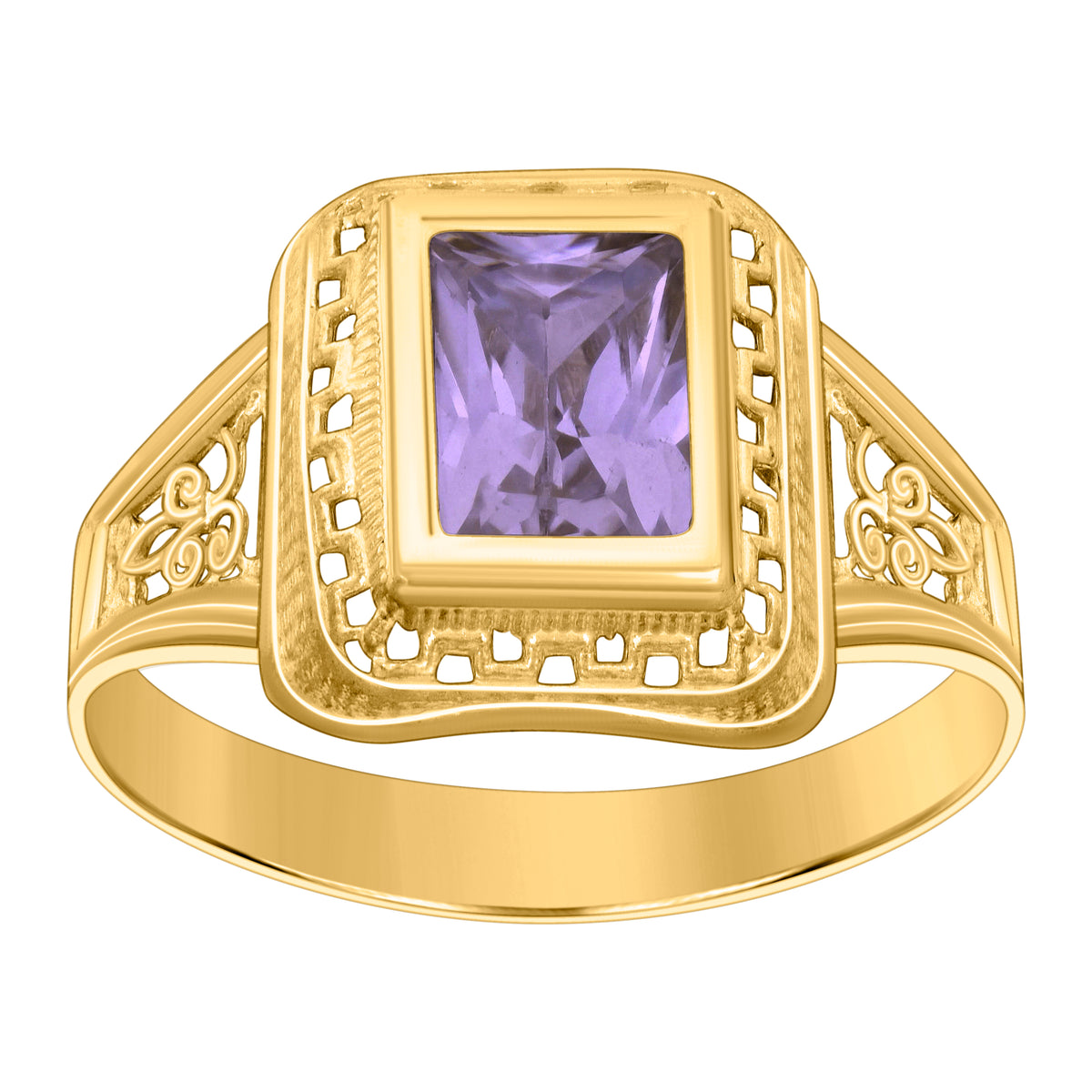10kt Yellow Gold Womens Light Purple Emerald-cut Cubic-Zirconia June Birthstone Ring