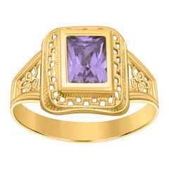 10kt Yellow Gold Womens Light Purple Emerald-cut Cubic-Zirconia June Birthstone Ring