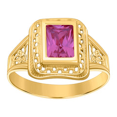 10kt Yellow Gold Womens Pink Emerald-cut Cubic-Zirconia July Birthstone Ring