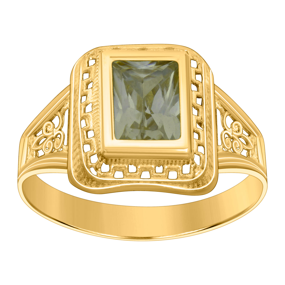 10kt Yellow Gold Womens Green Emerald-cut Cubic-Zirconia August Birthstone Ring