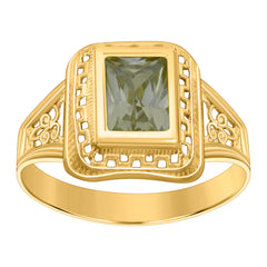 10kt Yellow Gold Womens Green Emerald-cut Cubic-Zirconia August Birthstone Ring