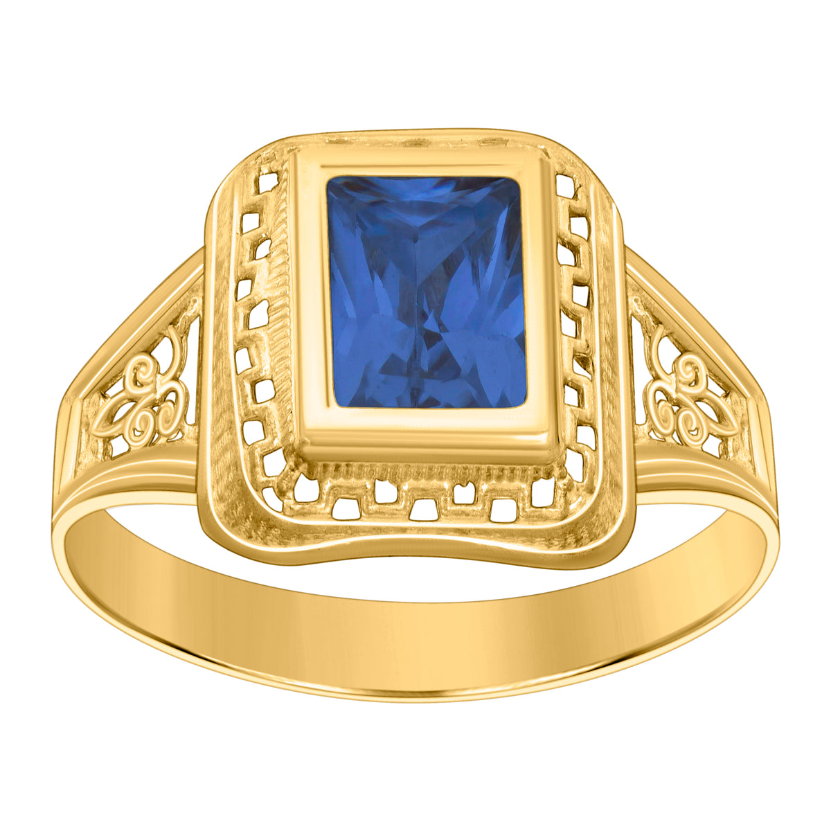 10kt Yellow Gold Womens Blue Emerald-cut Cubic-Zirconia September Birthstone Ring