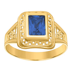 10kt Yellow Gold Womens Blue Emerald-cut Cubic-Zirconia September Birthstone Ring