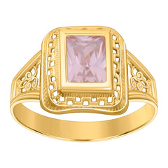 10kt Yellow Gold Womens Pink Emerald-cut Cubic-Zirconia October Birthstone Ring