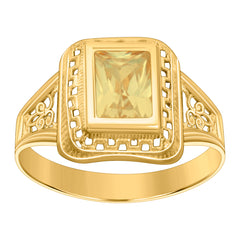 10kt Yellow Gold Womens Yellow Emerald-cut Cubic-Zirconia November Birthstone Ring