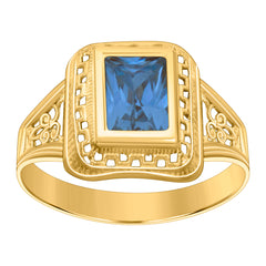 10kt Yellow Gold Womens Blue Emerald-cut Cubic-Zirconia December Birthstone Ring