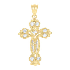 10kt Two-tone Gold Womens Princess-cut Round Cubic-Zirconia Cross Religious Charm Pendant