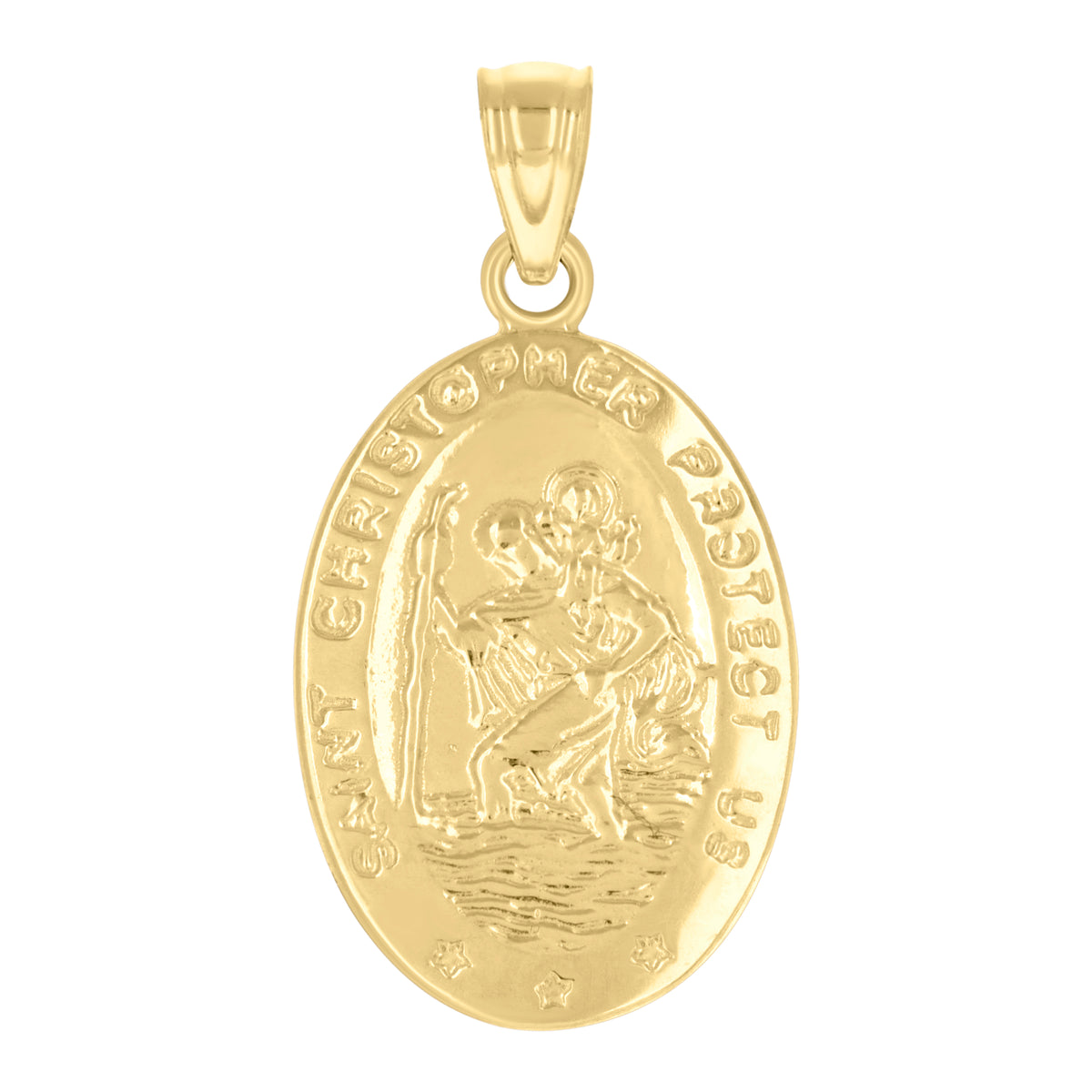 14kt Yellow Gold Unisex Oval Medallion St. Christopher Protect Us Religious Pendant
