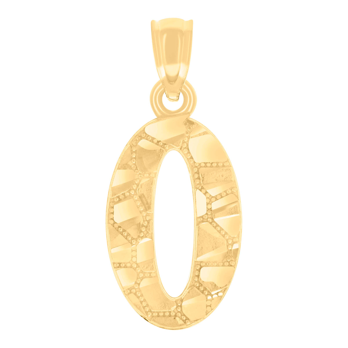 14Kt Yellow Gold Unisex Diamond-cut Nugget Unisex Initial Number 0 Charm Pendant