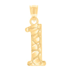 14Kt Yellow Gold Unisex Diamond-cut Nugget Unisex Initial Number 1 Charm Pendant
