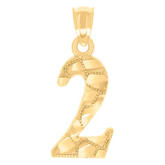 14Kt Yellow Gold Unisex Diamond-cut Nugget Unisex Initial Number 2 Charm Pendant