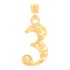14Kt Yellow Gold Unisex Diamond-cut Nugget Unisex Initial Number 3 Charm Pendant