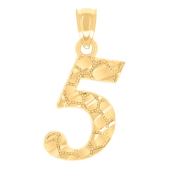 14Kt Yellow Gold Unisex Diamond-cut Nugget Unisex Initial Number 5 Charm Pendant