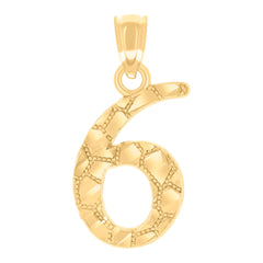 14Kt Yellow Gold Unisex Diamond-cut Nugget Unisex Initial Number 6 Charm Pendant