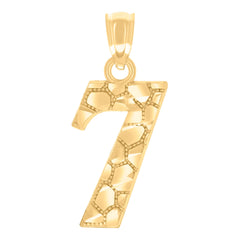 14Kt Yellow Gold Unisex Diamond-cut Nugget Unisex Initial Number 7 Charm Pendant