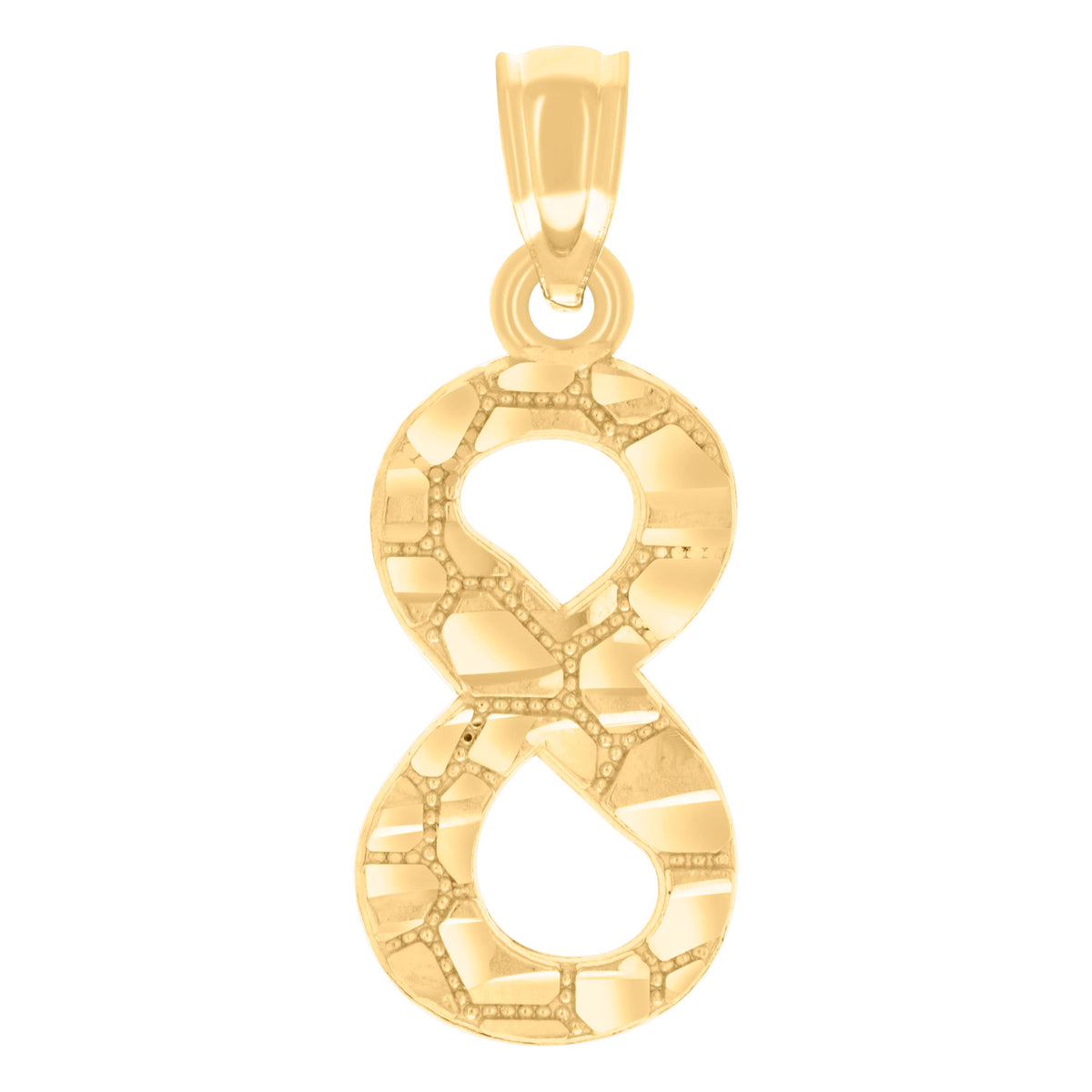 14Kt Yellow Gold Unisex Diamond-cut Nugget Unisex Initial Number 8 Charm Pendant