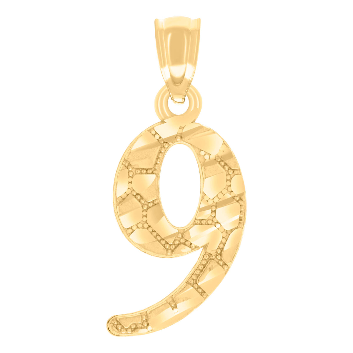 14Kt Yellow Gold Unisex Diamond-cut Nugget Unisex Initial Number 9 Charm Pendant