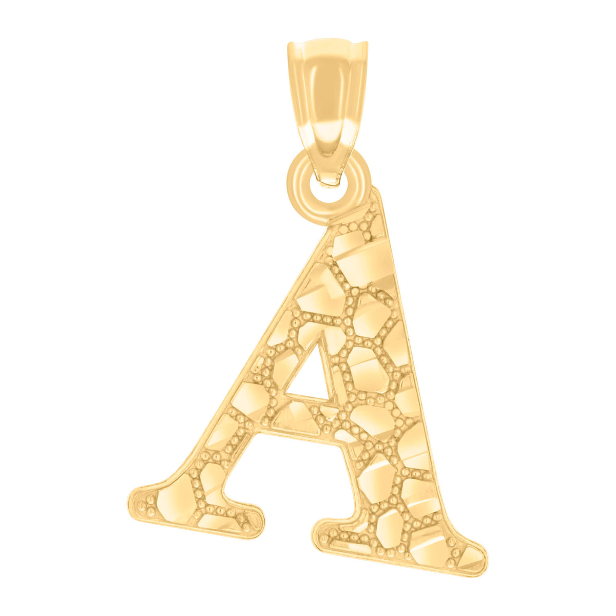 14Kt Yellow Gold Unisex Diamond-cut Nugget Unisex Initial Alphabet A Charm Pendant