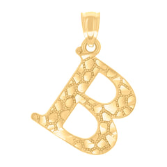 14Kt Yellow Gold Unisex Diamond-cut Nugget Unisex Initial Alphabet B Charm Pendant