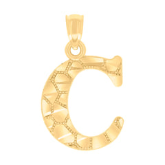 14Kt Yellow Gold Unisex Diamond-cut Nugget Unisex Initial Alphabet C Charm Pendant