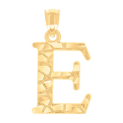 14Kt Yellow Gold Unisex Diamond-cut Nugget Unisex Initial Alphabet E Charm Pendant