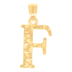 14Kt Yellow Gold Unisex Diamond-cut Nugget Unisex Initial Alphabet F Charm Pendant