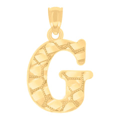 14Kt Yellow Gold Unisex Diamond-cut Nugget Unisex Initial Alphabet G Charm Pendant