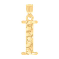 14Kt Yellow Gold Unisex Diamond-cut Nugget Unisex Initial Alphabet I Charm Pendant