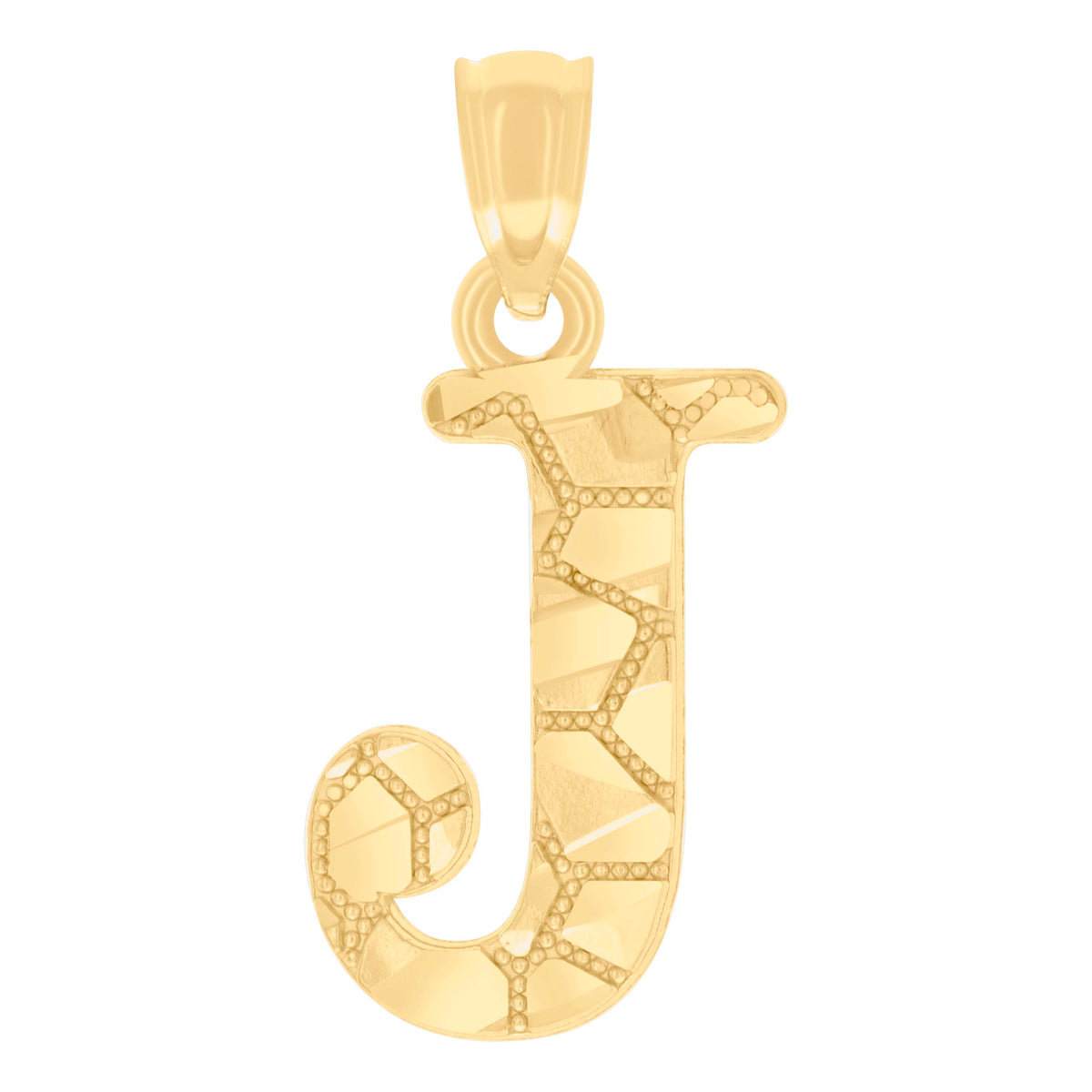 14Kt Yellow Gold Unisex Diamond-cut Nugget Unisex Initial Alphabet J Charm Pendant