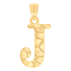 14Kt Yellow Gold Unisex Diamond-cut Nugget Unisex Initial Alphabet J Charm Pendant