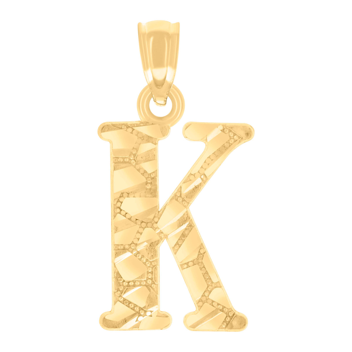 14Kt Yellow Gold Unisex Diamond-cut Nugget Unisex Initial Alphabet K Charm Pendant