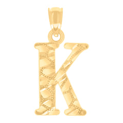 14Kt Yellow Gold Unisex Diamond-cut Nugget Unisex Initial Alphabet K Charm Pendant