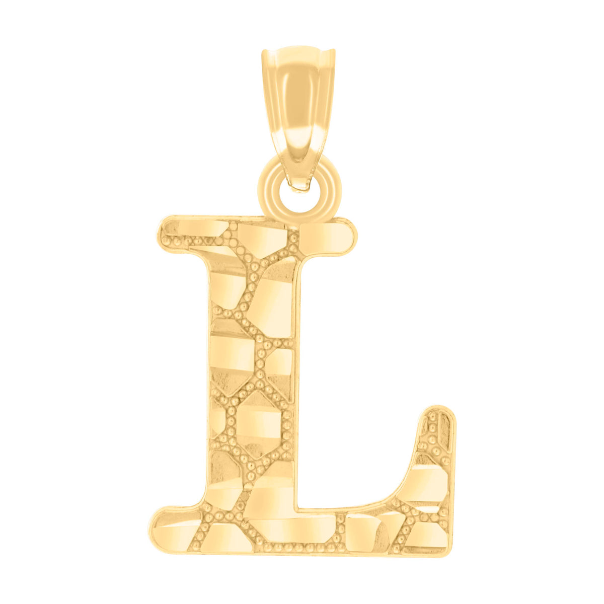 14Kt Yellow Gold Unisex Diamond-cut Nugget Unisex Initial Alphabet L Charm Pendant