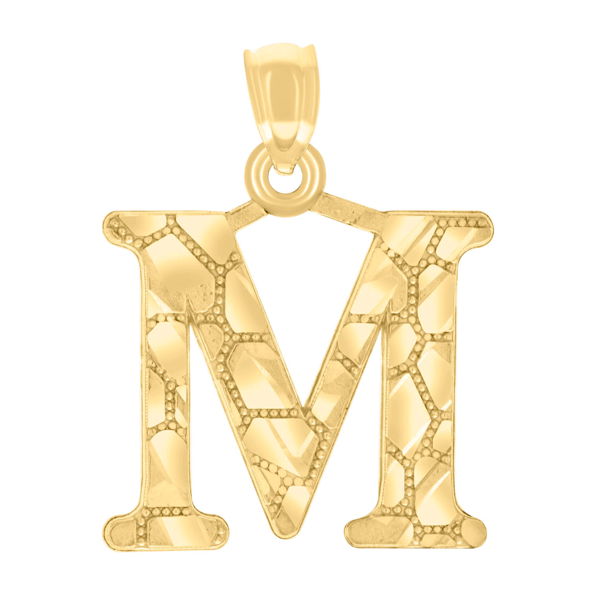 14Kt Yellow Gold Unisex Diamond-cut Nugget Unisex Initial Alphabet M Charm Pendant